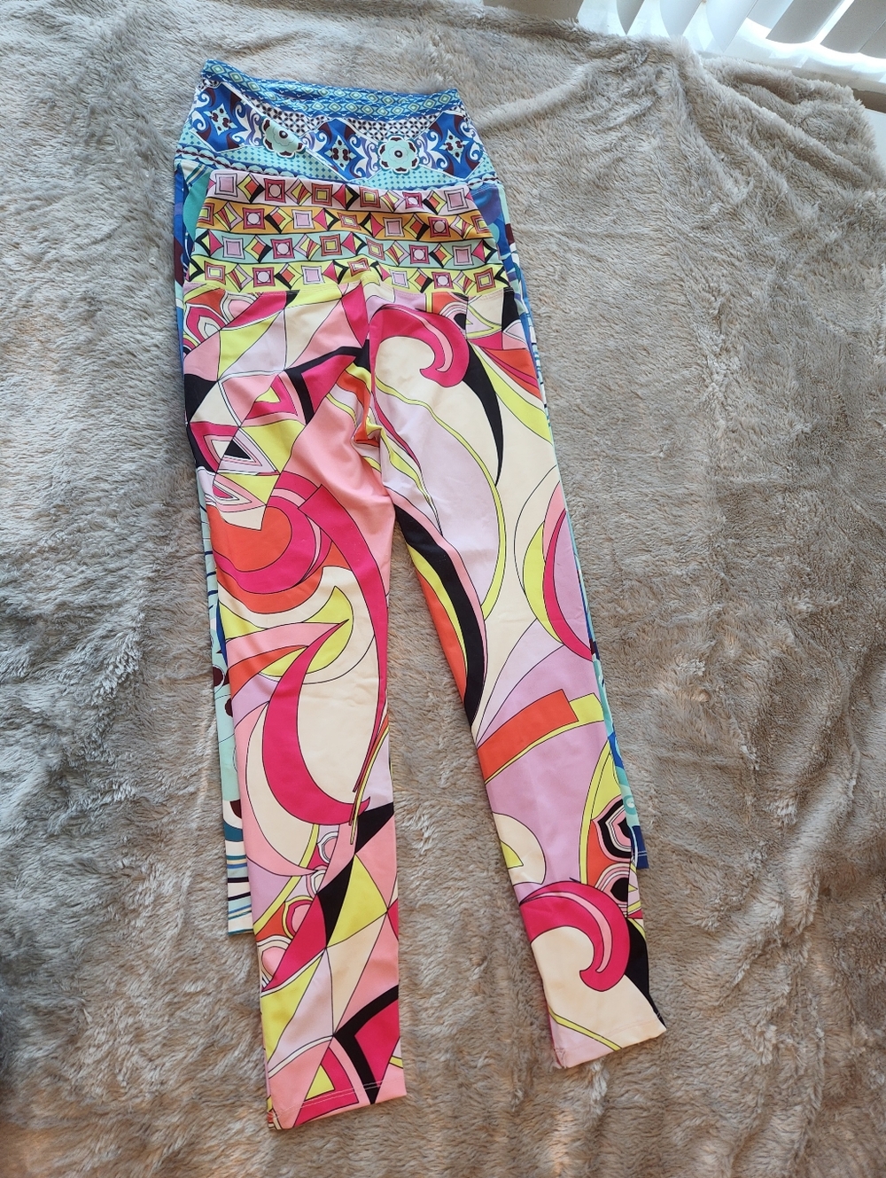 Color-Block Patterned Stretch Leggings - Pink & Blue Set Bundle - Picture 2 of 9